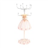 Clayre & EEf Szívecskés ruhás ékszertartó baba, rózsaszín, 7x19cm, műanyag-fém