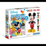 Clementoni Disney: Mickey egeres 104 db-os puzzle + 3D-s Mickey modell (20157) (clem20157) - Kirakós, Puzzle