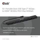 Club 3D USB Hub - CSV-2550 (USB-C to 3xUSB-C, 3xUSB-A, RJ45, SD/MicroSD, 140W PD, HDMI, 8K30hz)