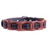 CoLLaR Berakással díszített bőr nyakörv - 29 - 35cm, 14mm - barna-fekete