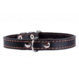 CoLLaR Bőr nyakörv alávarrt nemezzel - 27-35 cm, 14 mm - fekete