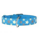 CoLLaR Fényvisszaverő, bőr nyakörv csillagokkal, kék 21 - 29cm, 12mm