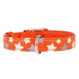CoLLaR Fényvisszaverő, bőr nyakörv csillagokkal, narancssárga 21 - 29cm, 12mm