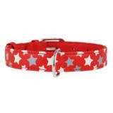 CoLLaR Fényvisszaverő, bőr nyakörv csillagokkal, piros 27 - 36cm, 15mm