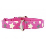 CoLLaR Fényvisszaverő, bőr nyakörv csillagokkal, rózsaszín 21 – 29 cm, 12 mm