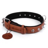 CoLLaR SOFT bőr nyakörv tüskékkel - 46 - 60cm, 35mm, barna-fekete