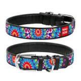 CoLLaR WAUDOG Flowers bőr nyakörv - fekete 2,5 cm x 38 - 49 cm