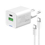 ColorWay 053PDC USB-A / USB-C Hálózati gyorstöltő szett 30W - Fehér (CW-CHS053PDC-WT)