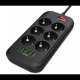 ColorWay CW-CHE64B 250V Túlfeszültség védő elosztó 6 aljzatos 2m - Fekete (CW-CHE64B)