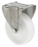 colson Fix kerék, (poliamid) műanyag futófelület, rozsdamentes villába szerelve, 200 mm, 400 kg teherbírás, talpas felfogatás