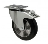 colson Forgó-fékes kerék, horganyzott villába szerelve, fekete tömörgumi futófelülettel, 125 mm, 200 kg, talpas felfogatás