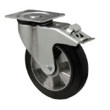 colson Forgó-fékes kerék, horganyzott villába szerelve, fekete tömörgumi futófelülettel, 200 mm, 400 kg, talpas felfogatás