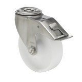 colson Forgó-fékes kerék, (poliamid) műanyag futófelület, rozsdamentes villába szerelve, 100 mm, 150 kg teherbírás, furatos felfogatás