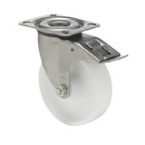 colson Forgó-fékes kerék, (poliamid) műanyag futófelület, rozsdamentes villába szerelve, 100 mm, 200 kg teherbírás, talpas felfogatás