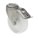 colson Forgó-fékes kerék, (poliamid) műanyag futófelület, rozsdamentes villába szerelve, 125 mm, 150 kg teherbírás, furatos felfogatás