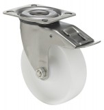 colson Forgó-fékes kerék, (poliamid) műanyag futófelület, rozsdamentes villába szerelve, 200 mm, 400 kg teherbírás, talpas felfogatás