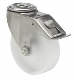 colson Forgó-fékes kerék, (poliamid) műanyag futófelület, rozsdamentes villába szerelve, 80 mm, 150 kg teherbírás, hátfuratos