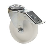 colson Forgó-Fékes kerék, (polipropilén) műanyag futófelület, horganyzott villába szerelve, 100 mm, 150 kg teherbírás, furatos felfogatás