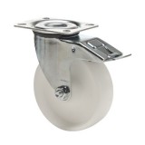 colson Forgó-Fékes kerék, (polipropilén) műanyag futófelület, horganyzott villába szerelve, 100 mm, 150 kg teherbírás, talpas felfogatás