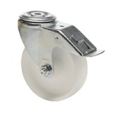 colson Forgó-Fékes kerék, (polipropilén) műanyag futófelület, horganyzott villába szerelve, 125 mm, 150 kg teherbírás, furatos felfogatás