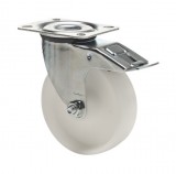 colson Forgó-Fékes kerék, (polipropilén) műanyag futófelület, horganyzott villába szerelve, 80 mm, 120 kg teherbírás, talpas felfogatás