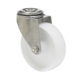 colson Forgó kerék, (poliamid) műanyag futófelület, rozsdamentes villába szerelve, 100 mm, 150 kg teherbírás, furatos felfogatás
