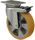 colson Nagy teherbírású forgó-fékes kerék, poliuretán futófelület, horganyzott villába szerelve, 200 mm, 800 kg teherbírás,