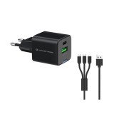 Conceptronic telefon töltő adapter+kábel - ALTHEA16B (USB-C+USB-A, 33W, 3in1 töltő kábel, fekete)