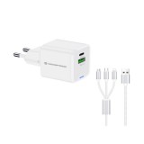 Conceptronic telefon töltő adapter+kábel - ALTHEA16W (USB-C+USB-A, 33W, 3in1 töltő kábel, fehér)