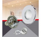 Conlight Kültéri IP44 króm fix kerek spot keret Szett 5W meleg fehér (WW) GU10 COB spottal