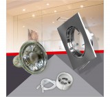 Conlight Matt króm billenthető négyzet spot keret Szett 5W hideg fehér (CW) GU10 COB spottal