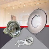 Conlight Szatén nikkel fix kerek IP44 spot keret Szett 5W meleg fehér (WW) GU10 COB spottal