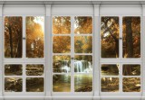 Consalnet Erdei vízesés az ablakból poszter, fotótapéta, Vlies (104 x 70,5 cm)