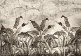 Consalnet Fekete-fehér trópusi levelek beton háttérel poszter, fotótapéta (256 x 184 cm)
