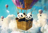 Consalnet Pandák a léggömben poszter, fotótapéta, Vlies (150 x 105 cm)