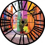 Consalnet Színes házak az óra mögött vlies poszter, fotótapéta 10745VEZ1 /208x208 cm/
