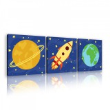 Consalnet Vászonkép 3 darabos, Űrhajó és bolygók, 3 db 25x25 cm méret