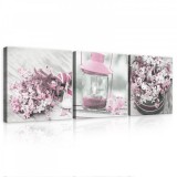 Consalnet Vászonkép 3 darabos, Virágok és lámpás, 3 db 25x25 cm méret