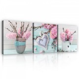 Consalnet Vászonkép 3 darabos, Virágok és szív, 3 db 25x25 cm méret