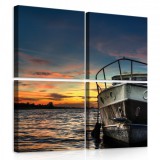 Consalnet Vászonkép 4 darabos, Hajó a naplementében 50x50 cm méretben