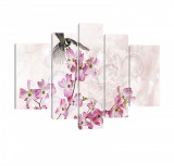 Consalnet Vászonkép, 5 darabos, Cinege virágokkal 170x100 cm méretben