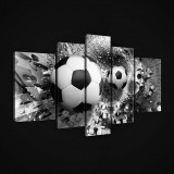 Consalnet Vászonkép, 5 darabos, Focilabdák puzzle alagútban fekete-fehér 170x100 cm méretben
