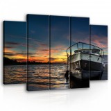 Consalnet Vászonkép, 5 darabos Hajó a naplementében 150x100 cm méretben