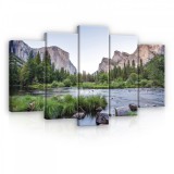 Consalnet Vászonkép 5 darabos, Hegyek erdő és a tavacska 100x60 cm méretben