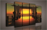 Consalnet Vászonkép, 5 darabos Naplemente a mólónál 150x100 cm méretben