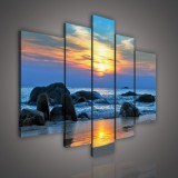 Consalnet Vászonkép, 5 darabos, Naplemente a tengerparton 170x100 cm méretben