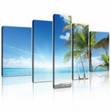 Consalnet Vászonkép, 5 darabos, Pálmafák a tengerparton 170x100 cm méretben