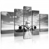 Consalnet Vászonkép, 5 darabos, Repülőgép fekete-fehér 170x100 cm méretben
