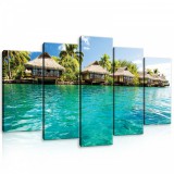 Consalnet Vászonkép 5 darabos, Tenger a pálmafákkal,bungallókkal 100x60 cm méretben