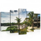 Consalnet Vászonkép 5 darabos,Tengerparti pálmafás terasz 100x60 cm méretben
